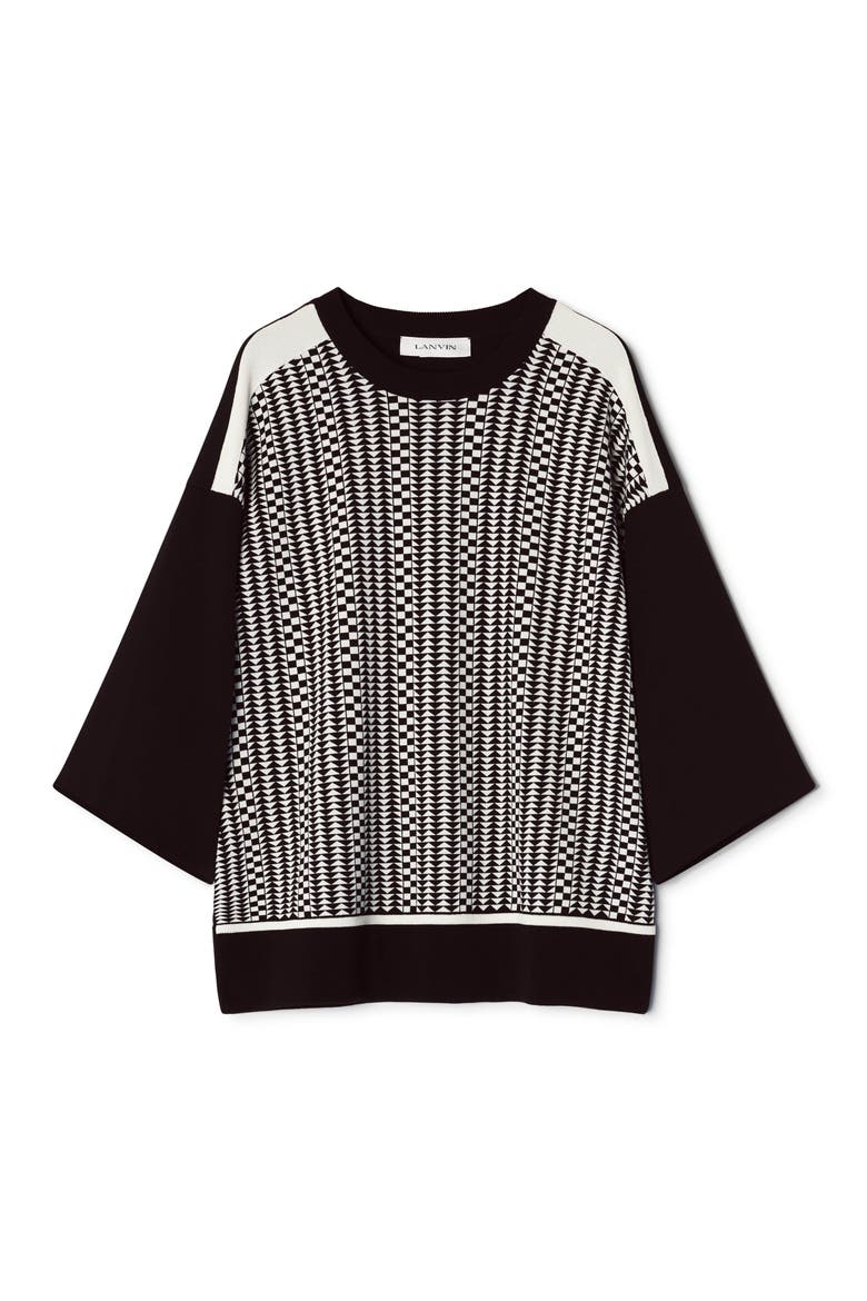 Loose-Fit T-Shirt In Silk And Cotton Jacquard, Alternate, color, Black/Ecru