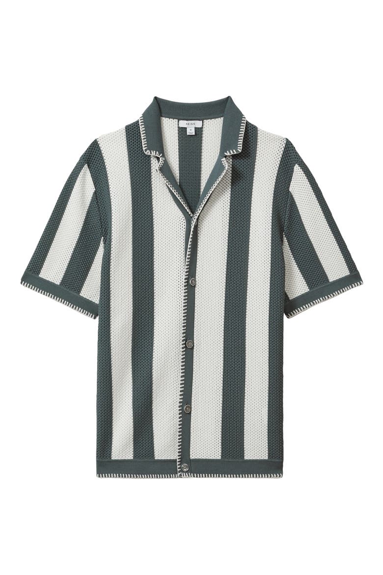 Naxos Open Knit Camp Shirt, Alternate, color, ARGENTO/ OPTIC WHITE