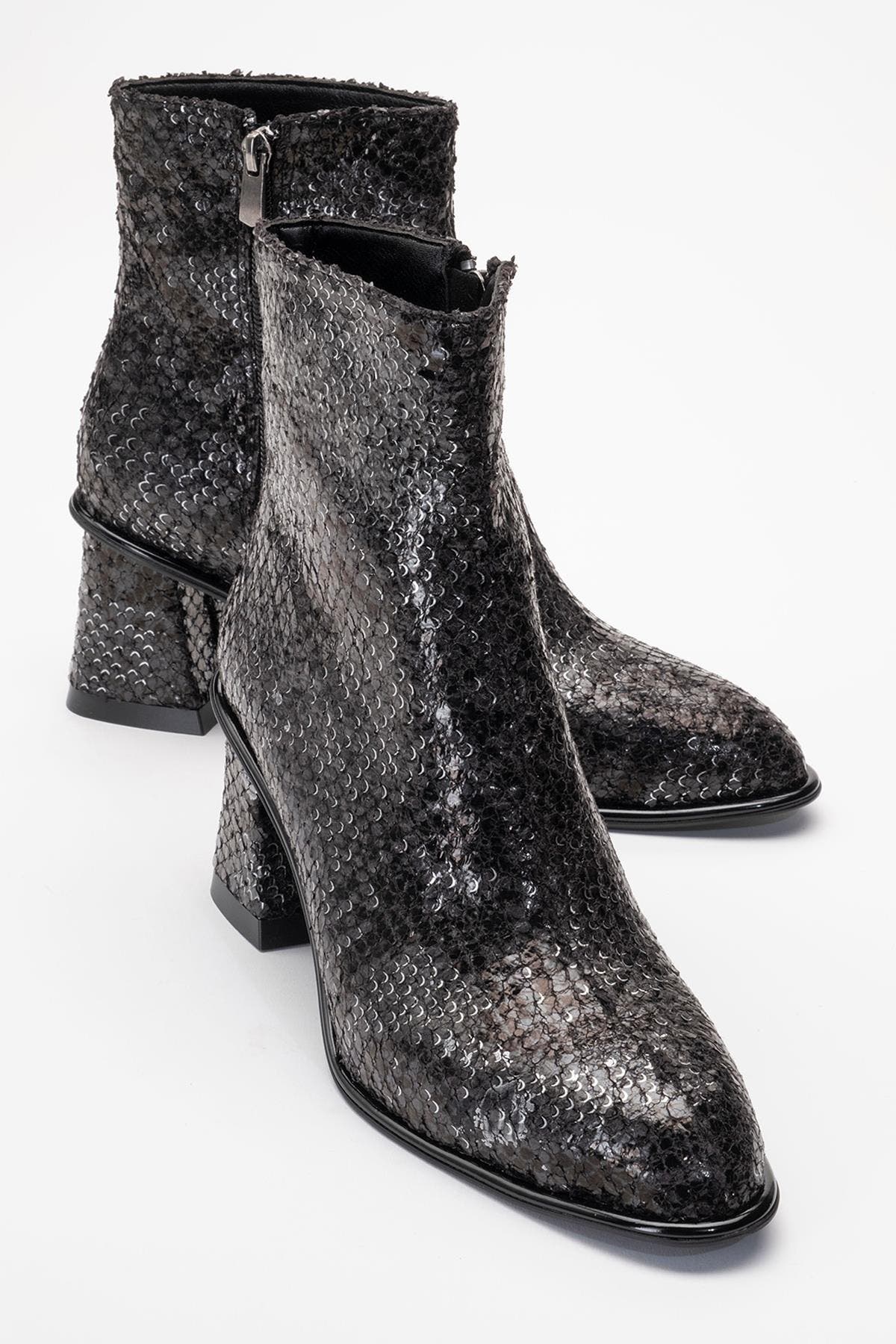 Prologue Shoes Nina Snakeskin Bootie, Main, color, Black Pattern Faux Leather