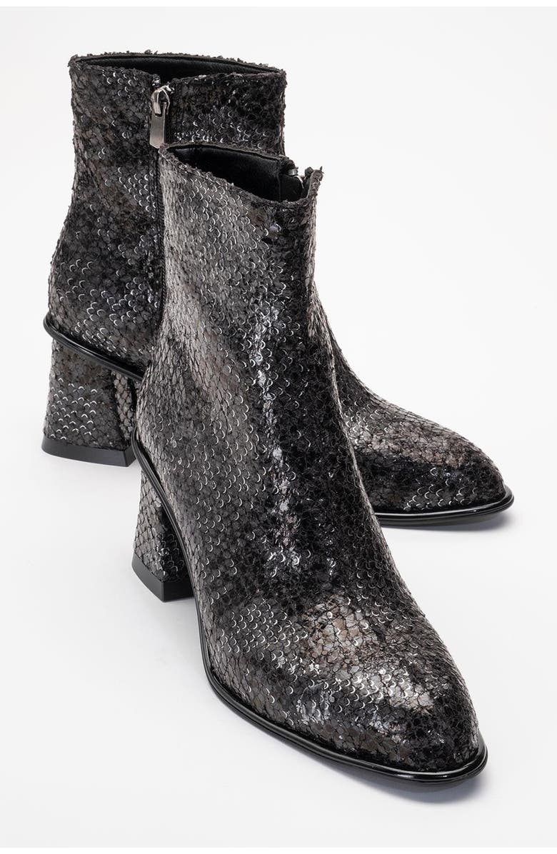 Prologue Shoes Nina Snakeskin Bootie, Main, color, Black Pattern Faux Leather