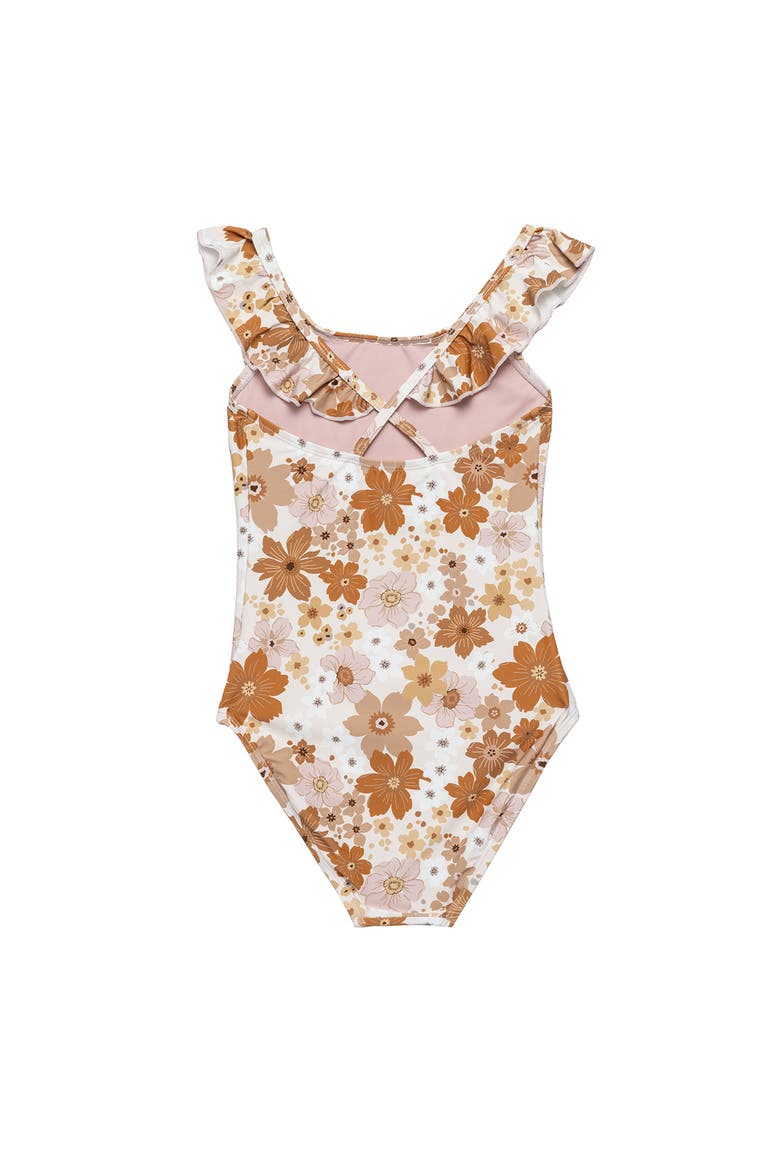 Nostalgic Bloom Square Neck Ruffle One Piece Swimsuit, Alternate, color, Brown-Haze