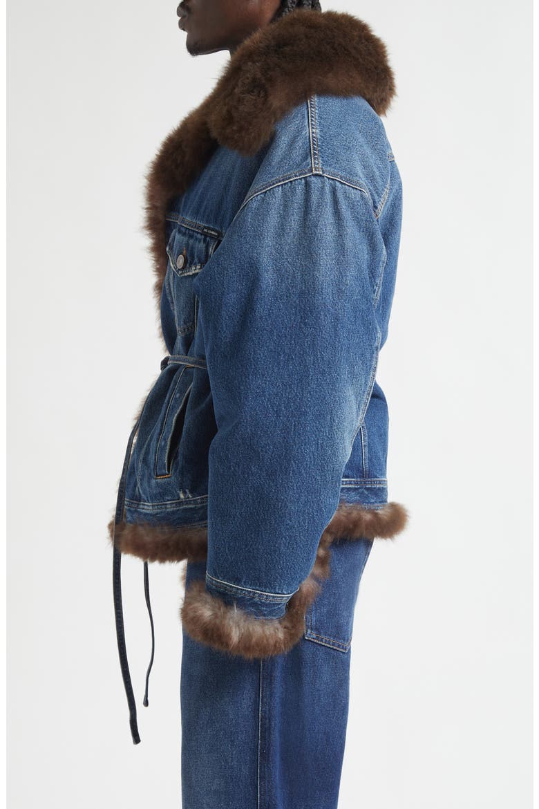 Genuine Shearling Trim Denim Trucker Jacket, Alternate, color, S9001 VARIANTE ABBINATA