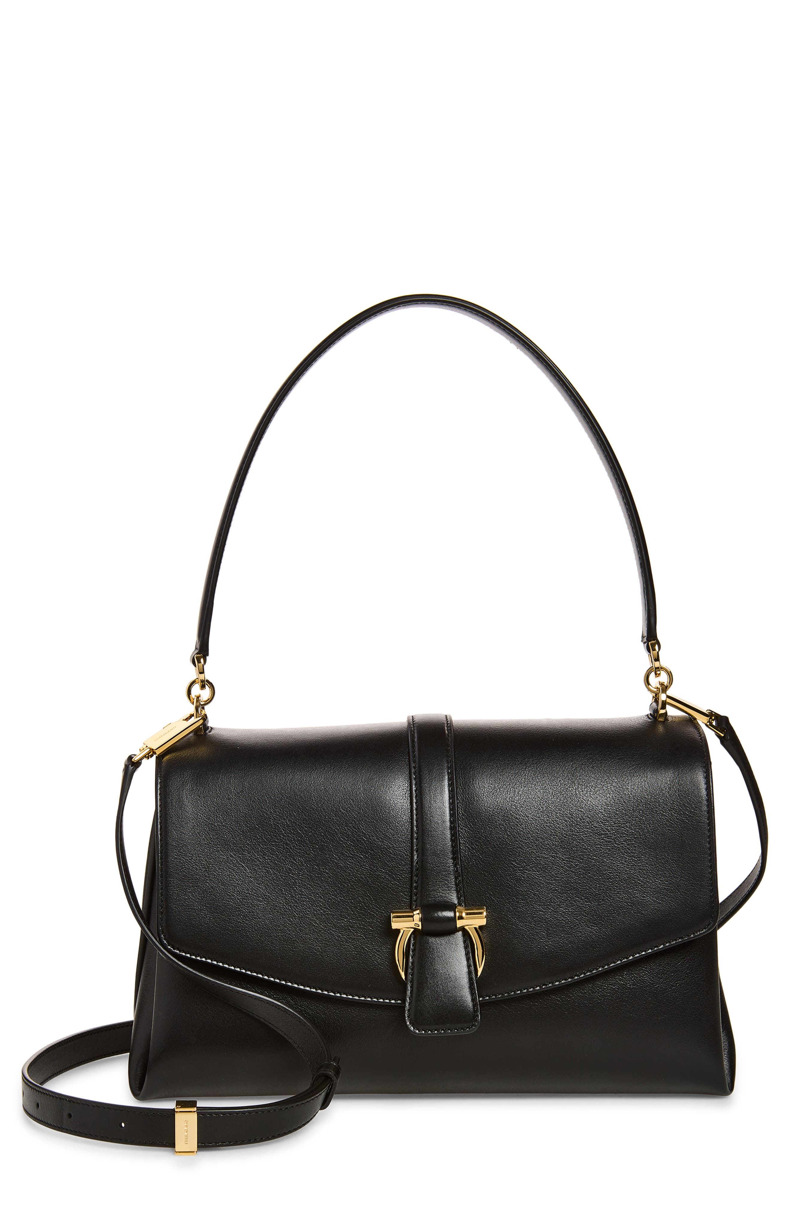 FERRAGAMO Medium Leather Top Handle Bag, Main, color, Nero