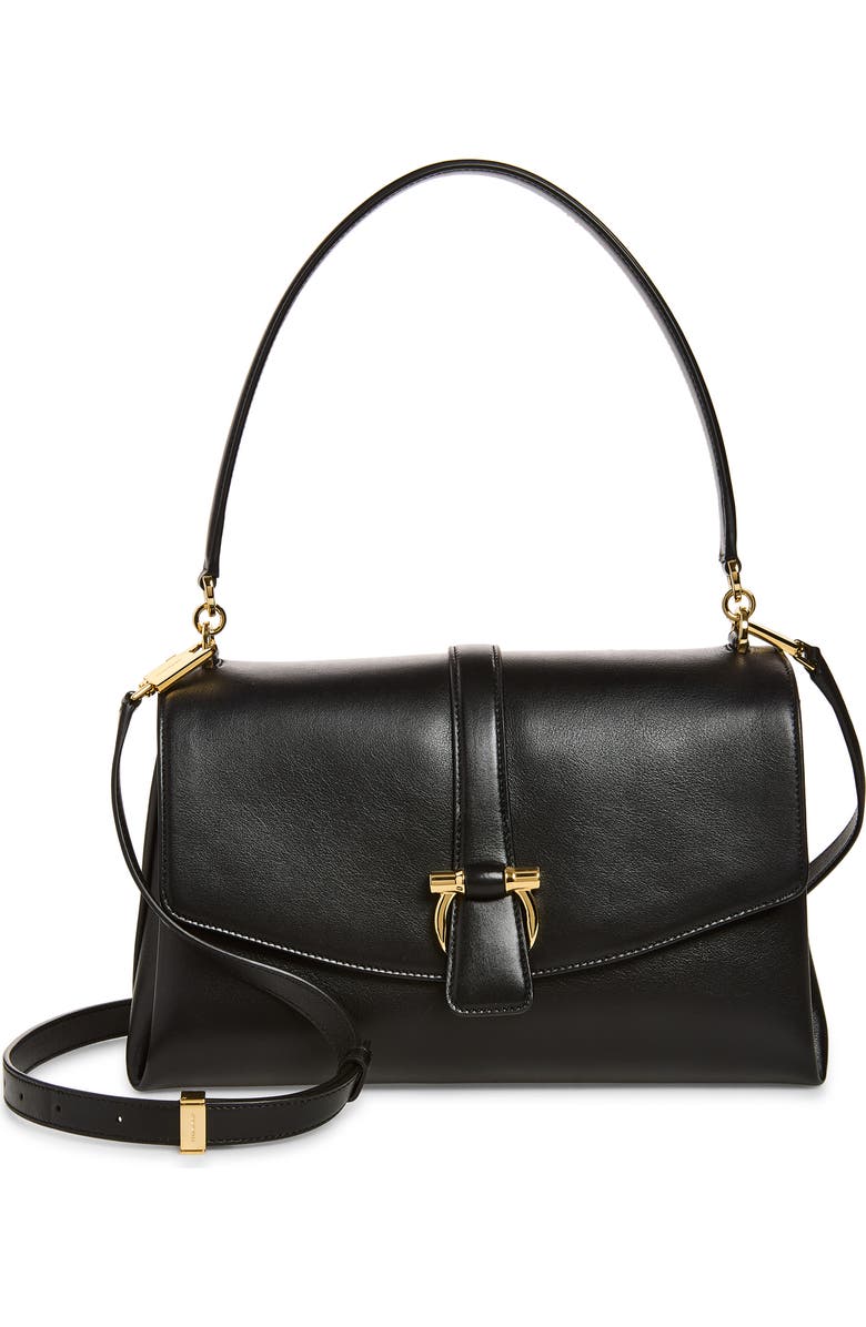 FERRAGAMO Medium Leather Top Handle Bag, Main, color, Nero