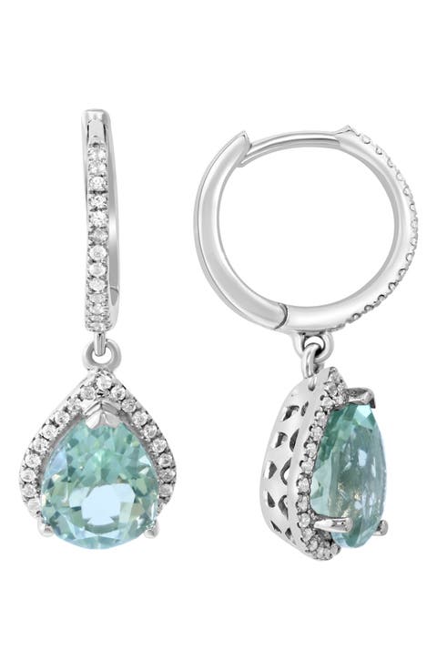 Green Zircon & Diamond Drop Earrings - 0.44ct.