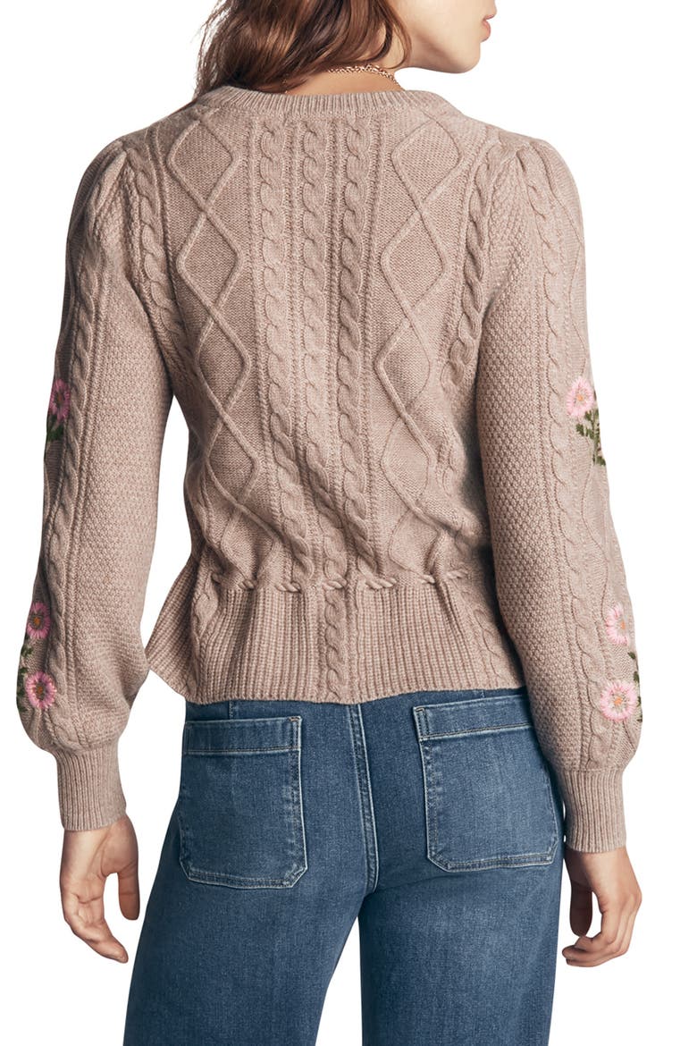 Embroidered Cable Knit Cardigan, Alternate, color, MINK MELANGE, EMBROIDERY
