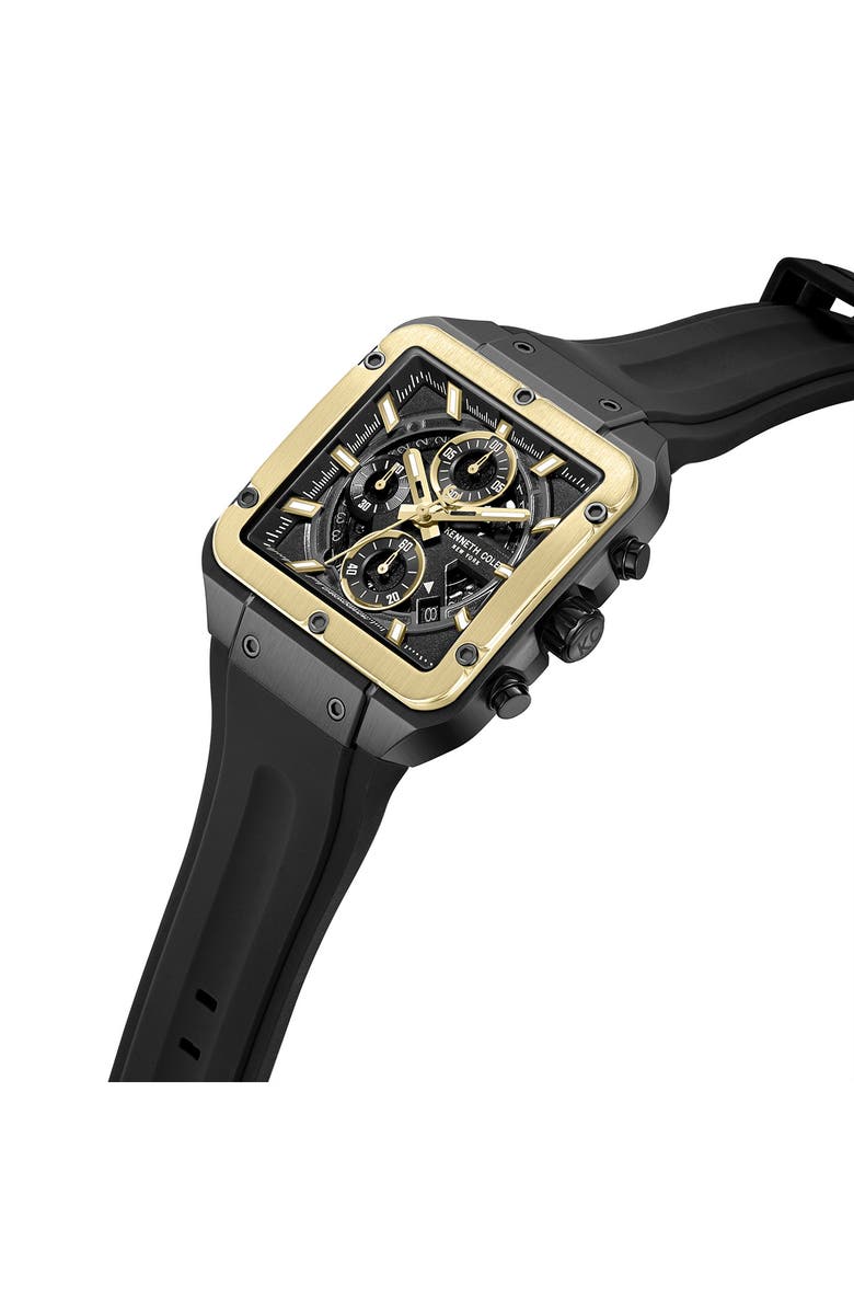 Kenneth Cole New York Arlington Automatic Chronograph Silicone Strap Watch, 43mm, Alternate, color, Black
