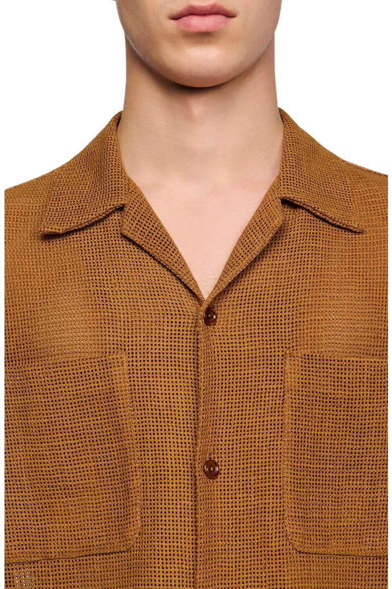 Openwork mesh shirt, Alternate, color, Camel