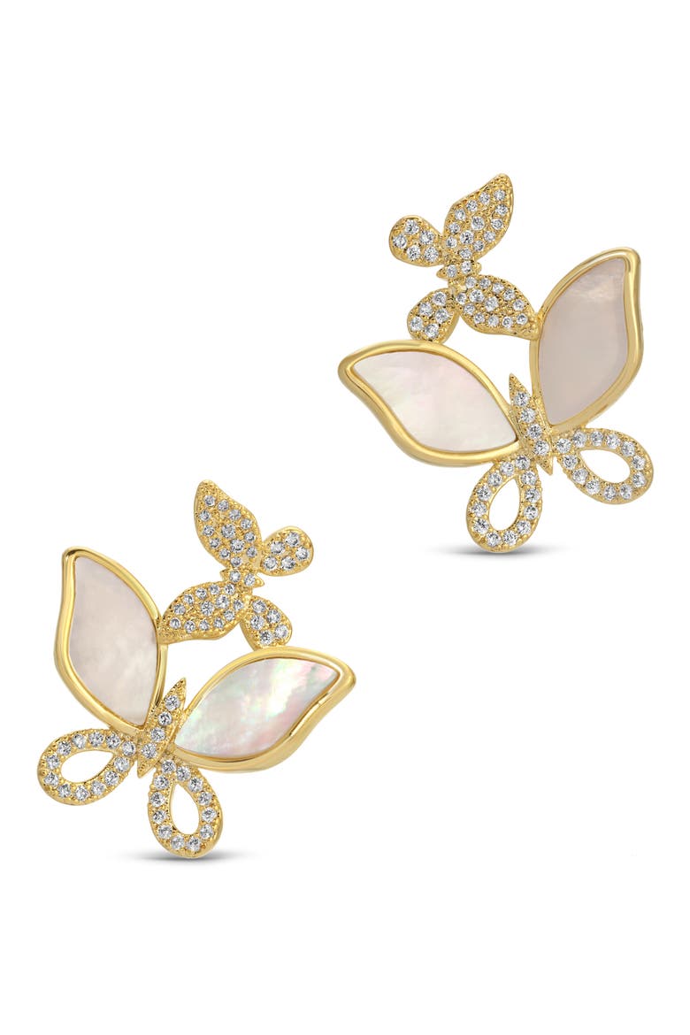 Ariel Cubic Zirconia & Mother-of-Pearl Butterfly Stud Earrings, Main, color, GOLD