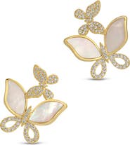 EYE CANDY LOS ANGELES Ariel Cubic Zirconia & Mother-of-Pearl Butterfly Stud Earrings