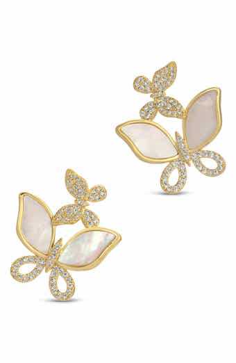 Ariel Cubic Zirconia & Mother-of-Pearl Butterfly Stud Earrings