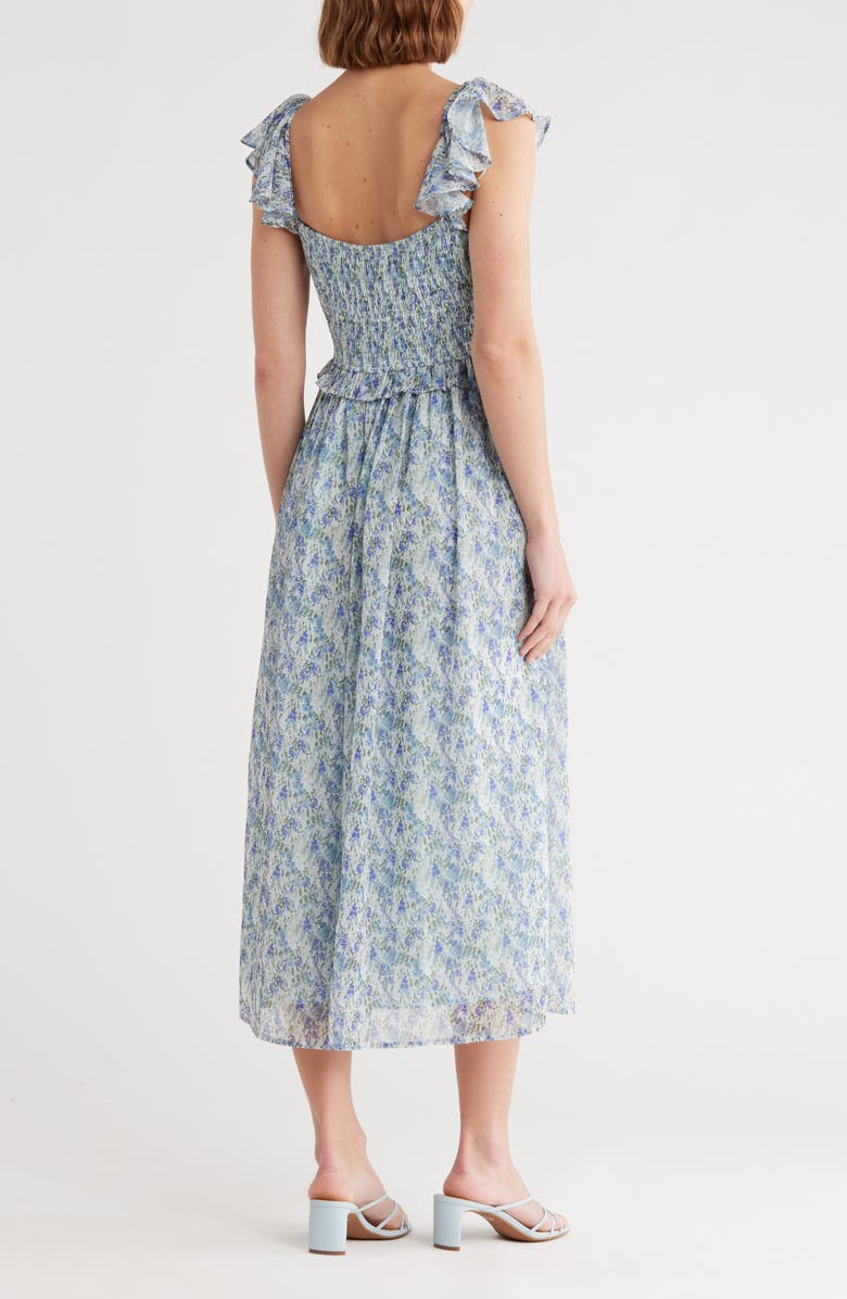 Lush Shirred Flutter Sleeve Midi Dress, Alternate, color, Blue Floral