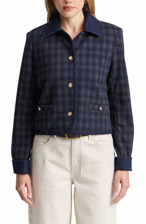 Plaid Cotton Denim Contrast Jacket