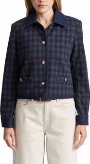 Bagatelle Plaid Cotton Denim Contrast Jacket