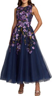 Mac Duggal Embroidered Sleeveless A-Line Midi Dress