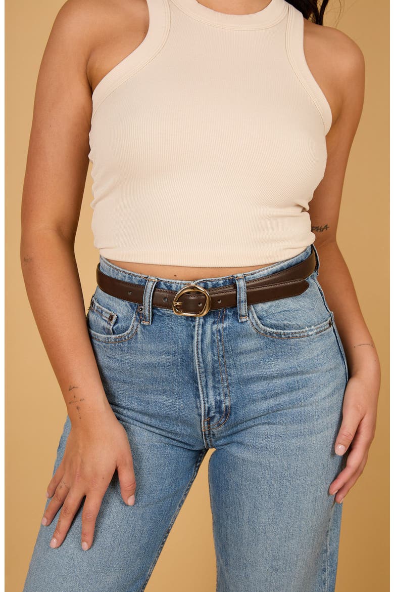 Abstract Faux Leather Belt, Alternate, color, CHOCOLATE/ GOLD