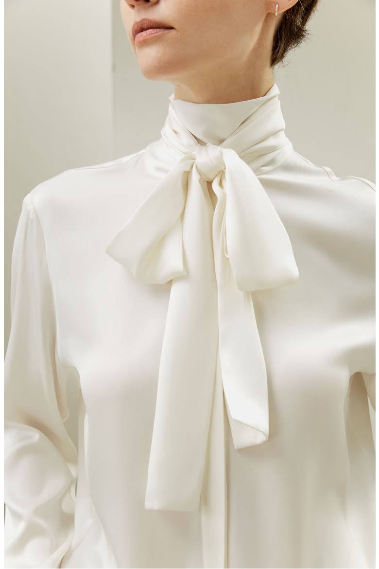 Women's Silk Turtleneck Ribbon Blouse, Alternate, color, Natural white