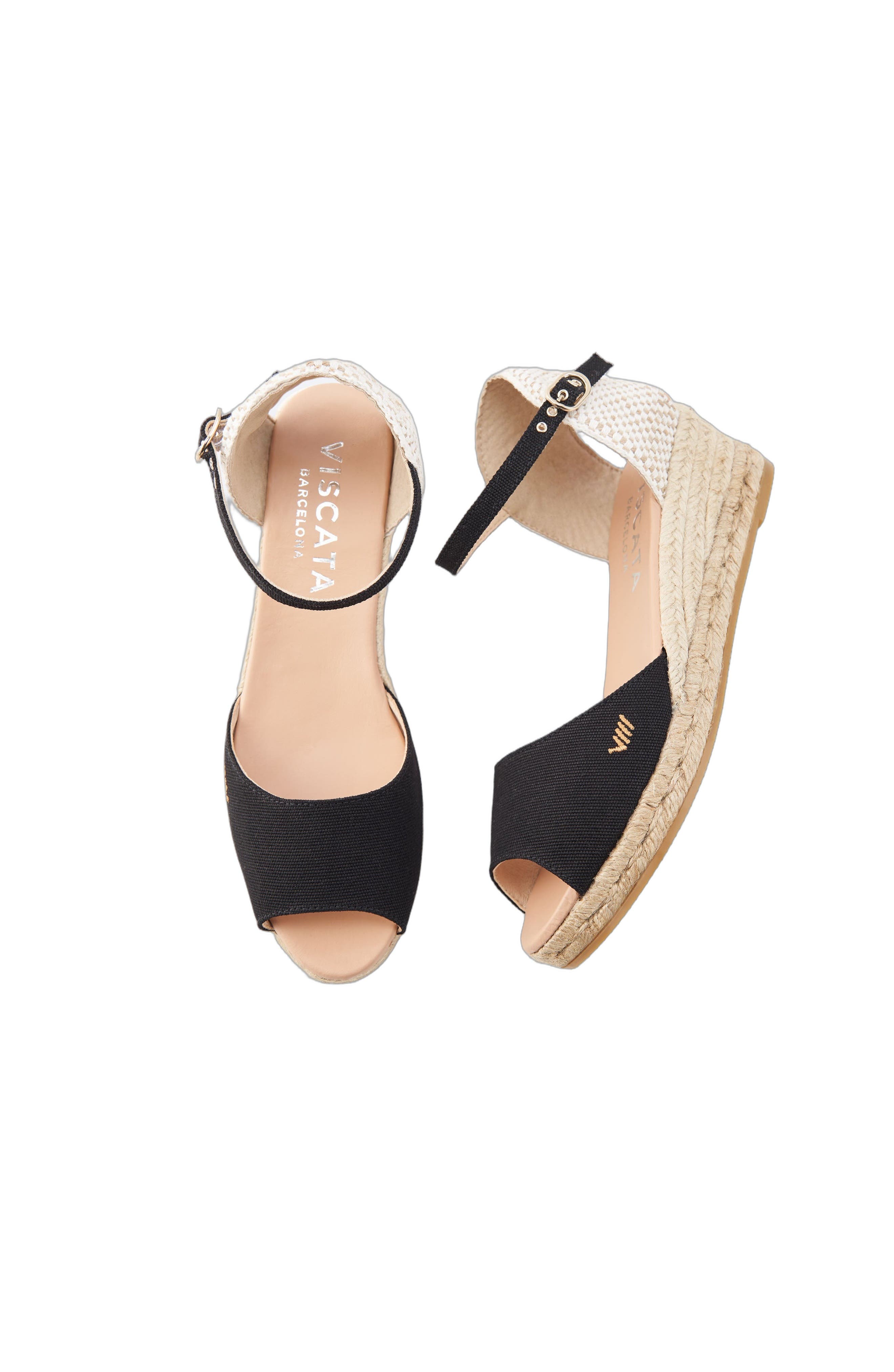 VISCATA Cavall Canvas Espadrille Sandal Wedges, Alternate, color, Black