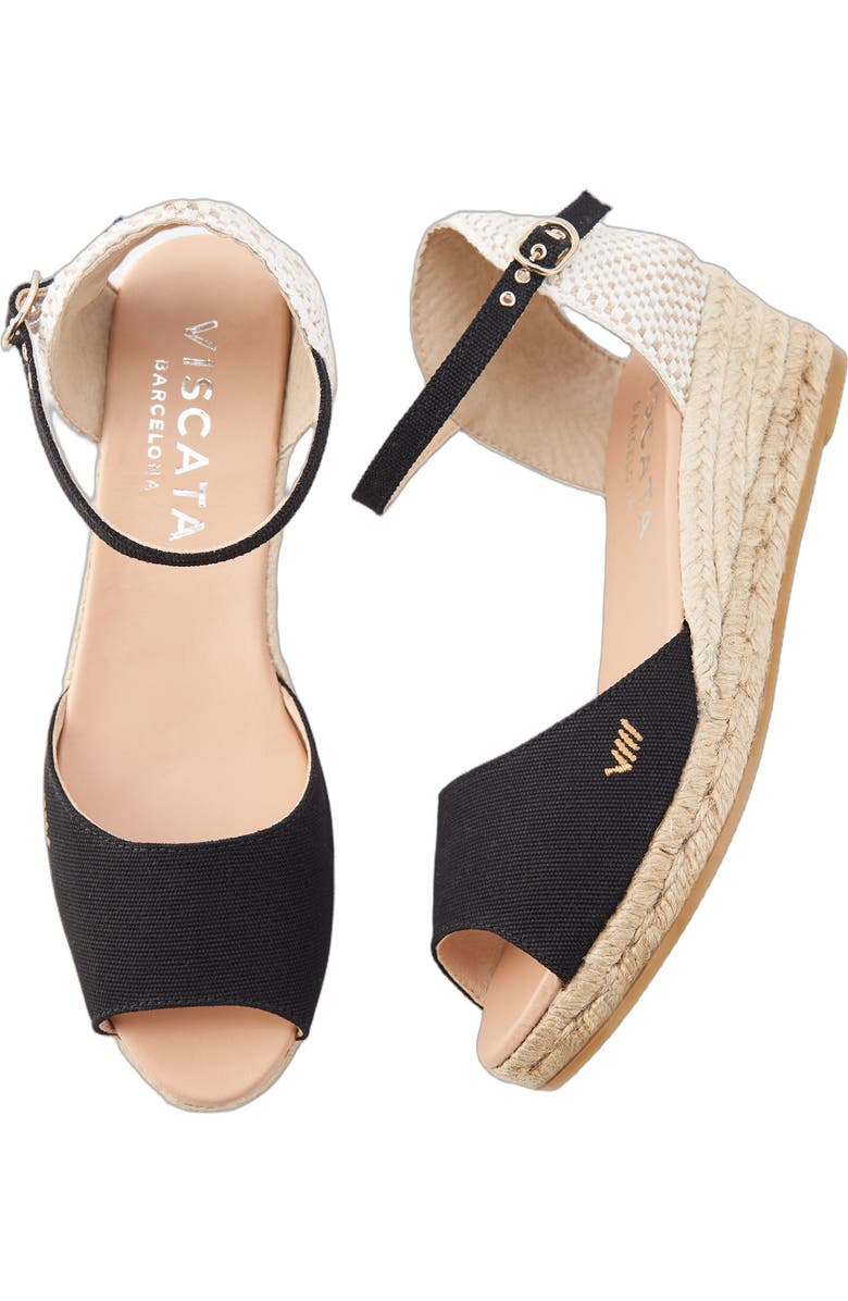 VISCATA Cavall Canvas Espadrille Sandal Wedges, Alternate, color, Black