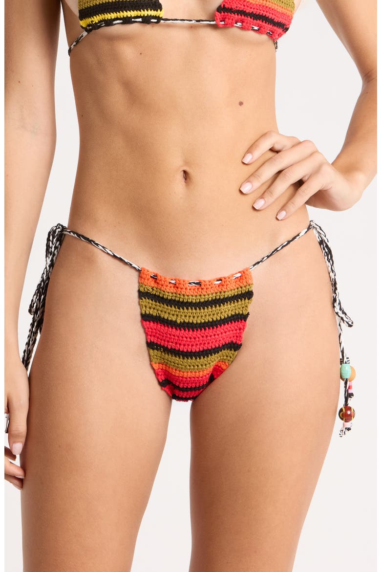 Stripe Beaded Side Tie Crochet Bikini Bottoms, Main, color, MULTI