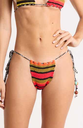 Stripe Beaded Side Tie Crochet Bikini Bottoms