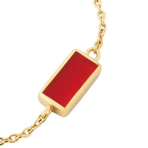 Jan Leslie Single Station Rectangle Dash Necklace In Sterling 18k Gold Overlay In Red