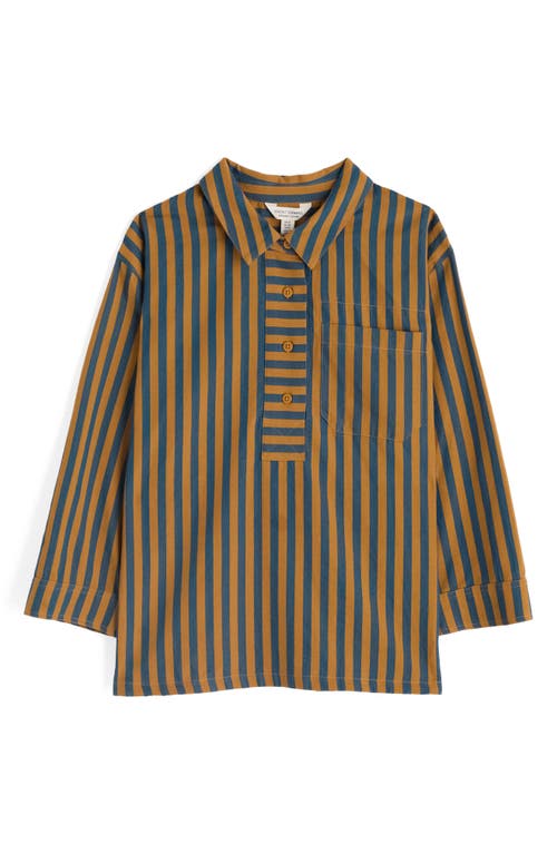 Seasalt Cornwall Oak Leaf Stripe Organic Cotton Half Placket Shirt In Blue