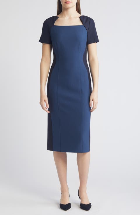 Daneria Colorblock Square Neck Sheath Dress