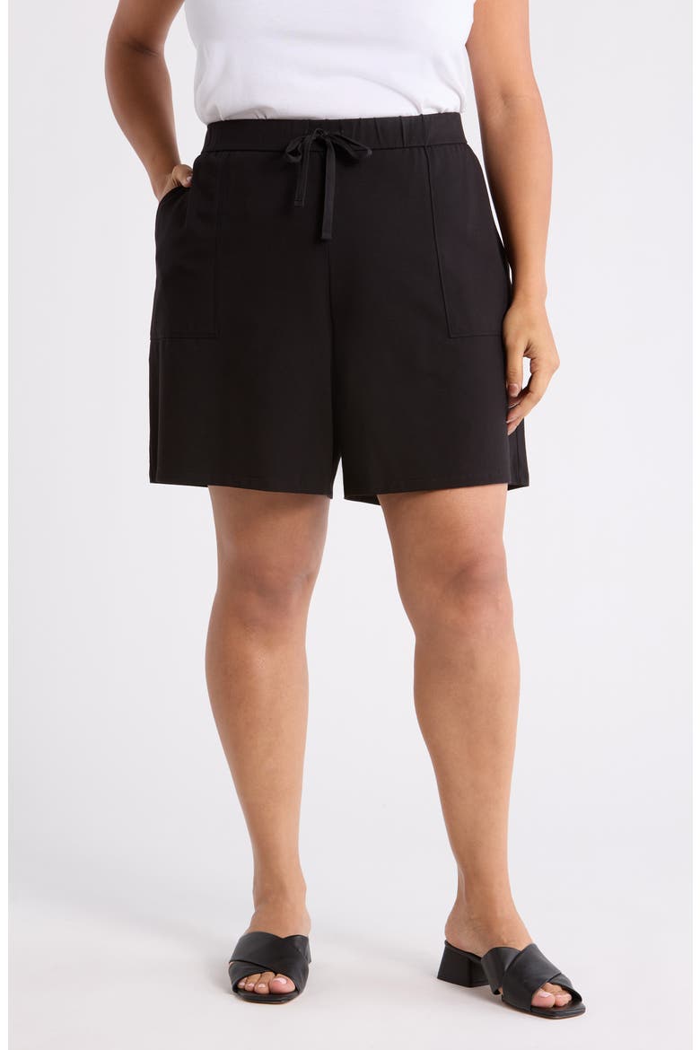 Stretch Organic Cotton Drawstring Shorts, Main, color, BLACK