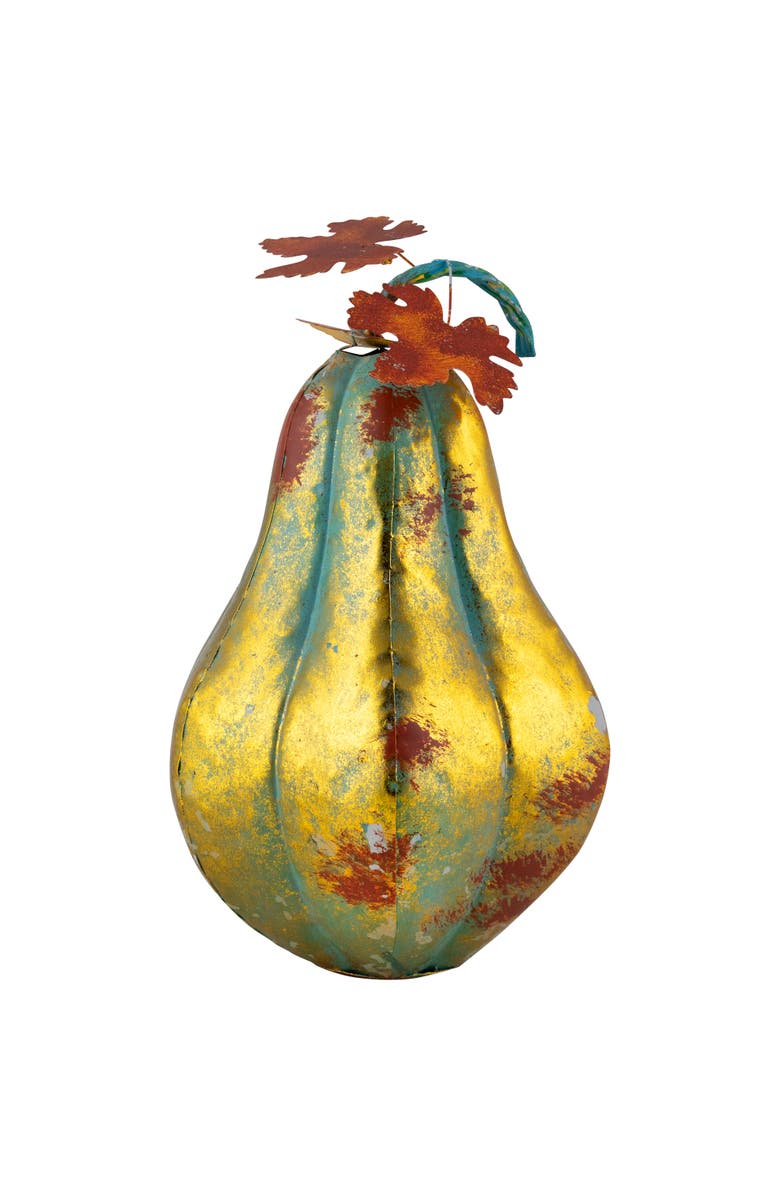 Northlight Gourd Metal Fall Harvest Decoration - 14" - Gold and Orange, Main, color, Gold