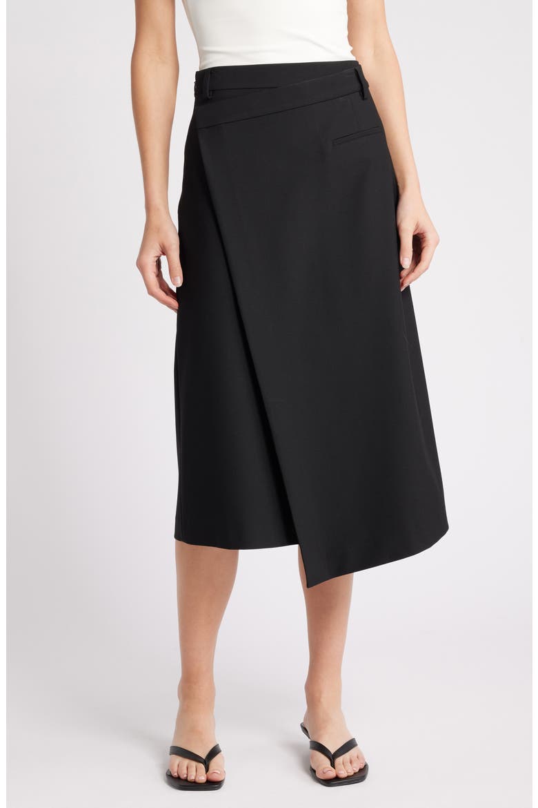 Belmont Asymmetric Midi Skirt, Main, color, BLACK