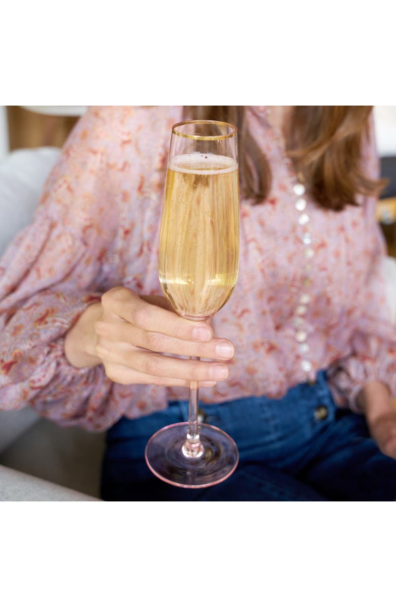 TWINE Rose Crystal Champagne Flutes Set of 2, Alternate, color, Pink