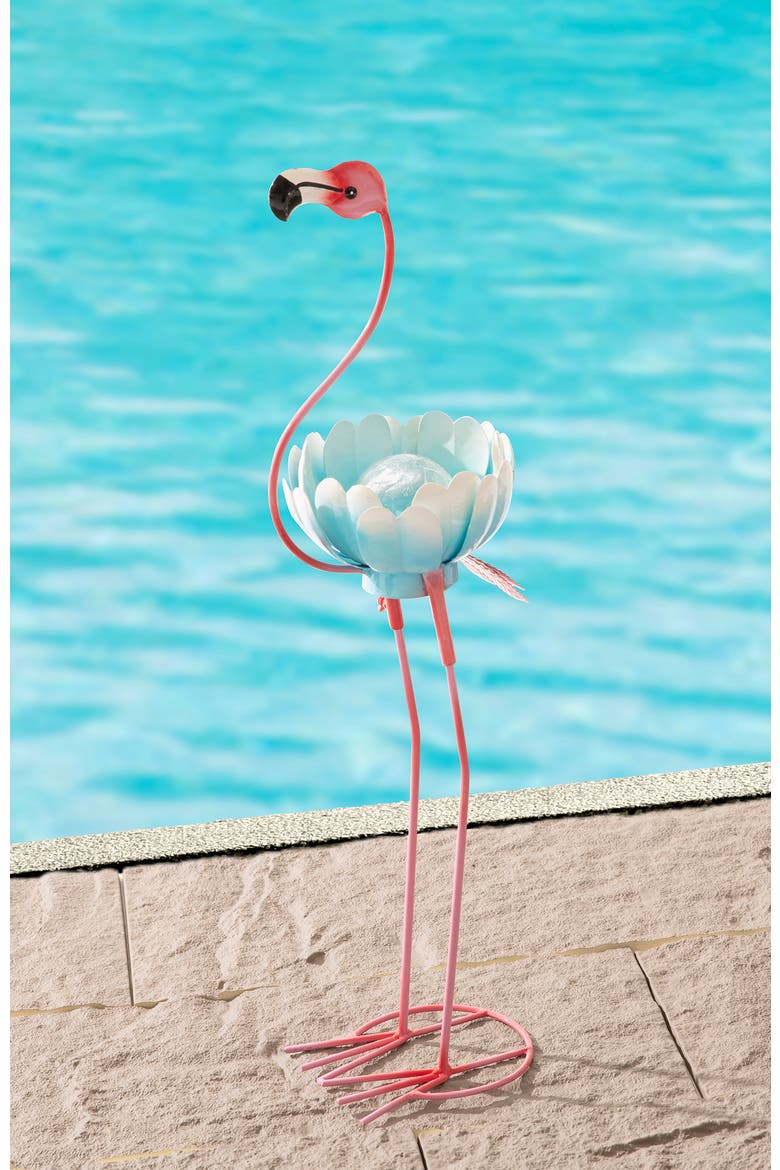 26.25"H Metal Solar Standing Flamingo Garden Statue, Alternate, color, Pink
