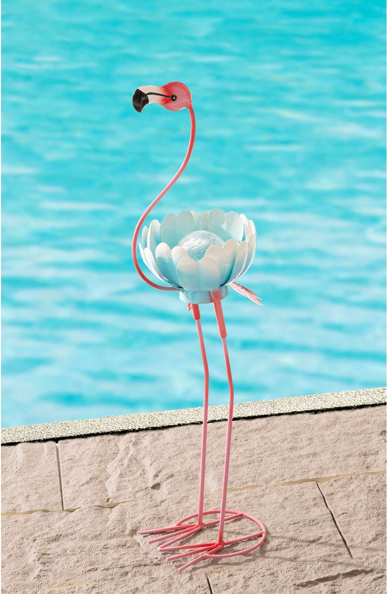 Glitzhome 26.25"H Metal Solar Standing Flamingo Garden Statue, Alternate, color, Pink