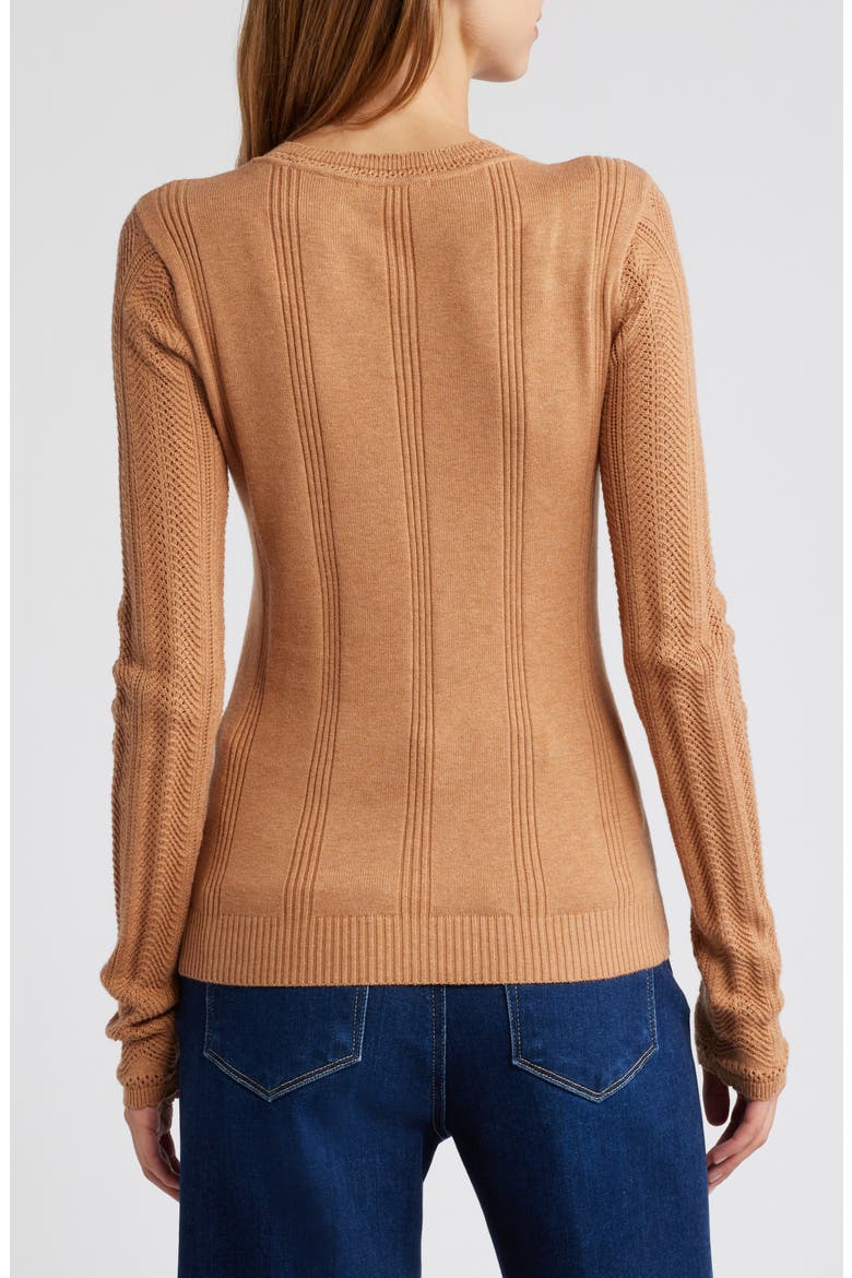 Claire Pointelle Organic Cotton Blend Crewneck Sweater, Alternate, color, MACCHIATO