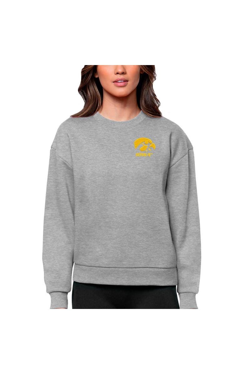 ANTIGUA Women's Antigua Heather Gray Iowa Hawkeyes Logo Victory Crewneck Pullover Sweatshirt, Main, color, 