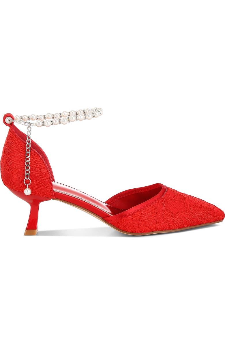 Rag & Co Bruna Faux Pearl Ankle Tie Lace Pump, Alternate, color, Red