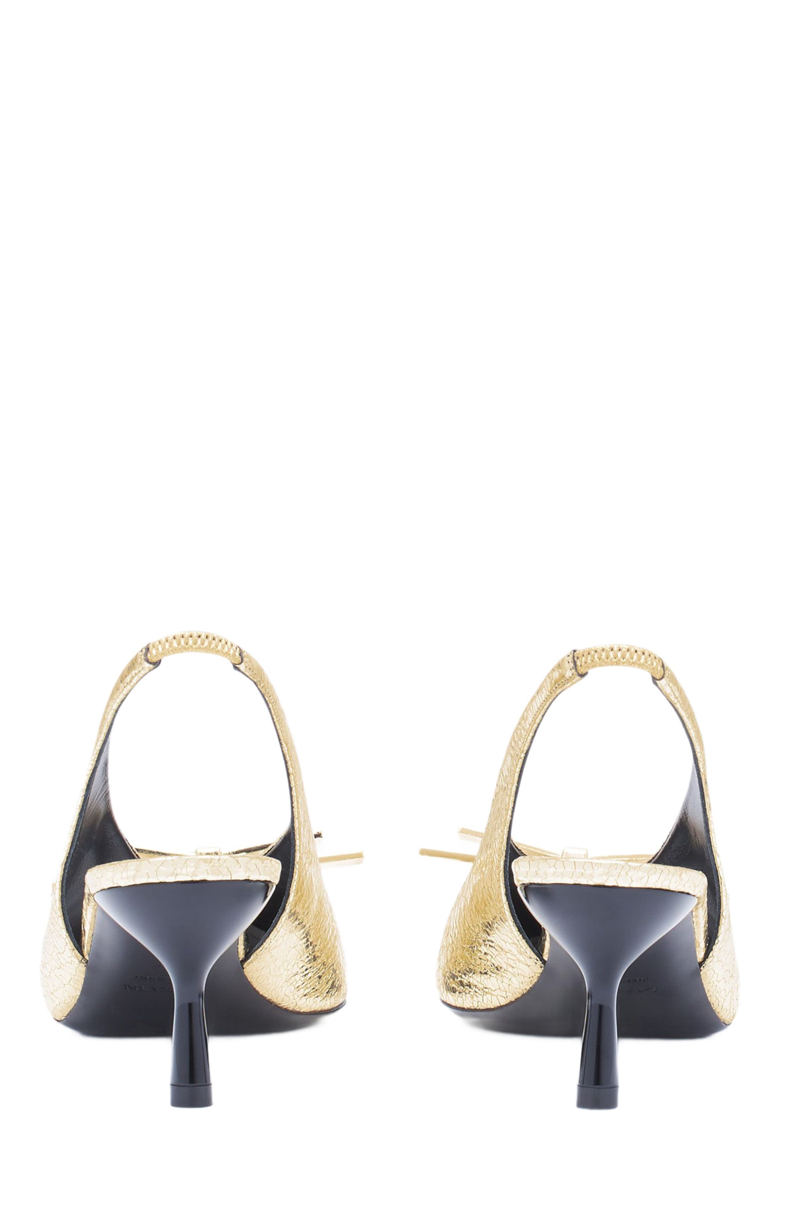Lanvin BOW SLINGBACK PUMPS IN CRACKLED METALLIC LEATHER, Alternate, color, 