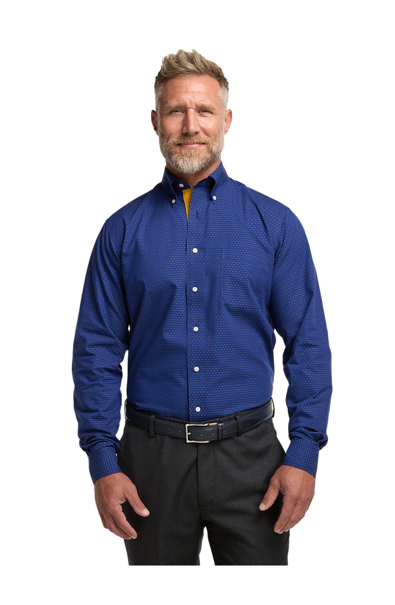 Paul Fredrick Slim Fit Comfort Stretch Non-iron Dot Dress Shirt With Contrast Trim, Alternate, color, Navy/Gold