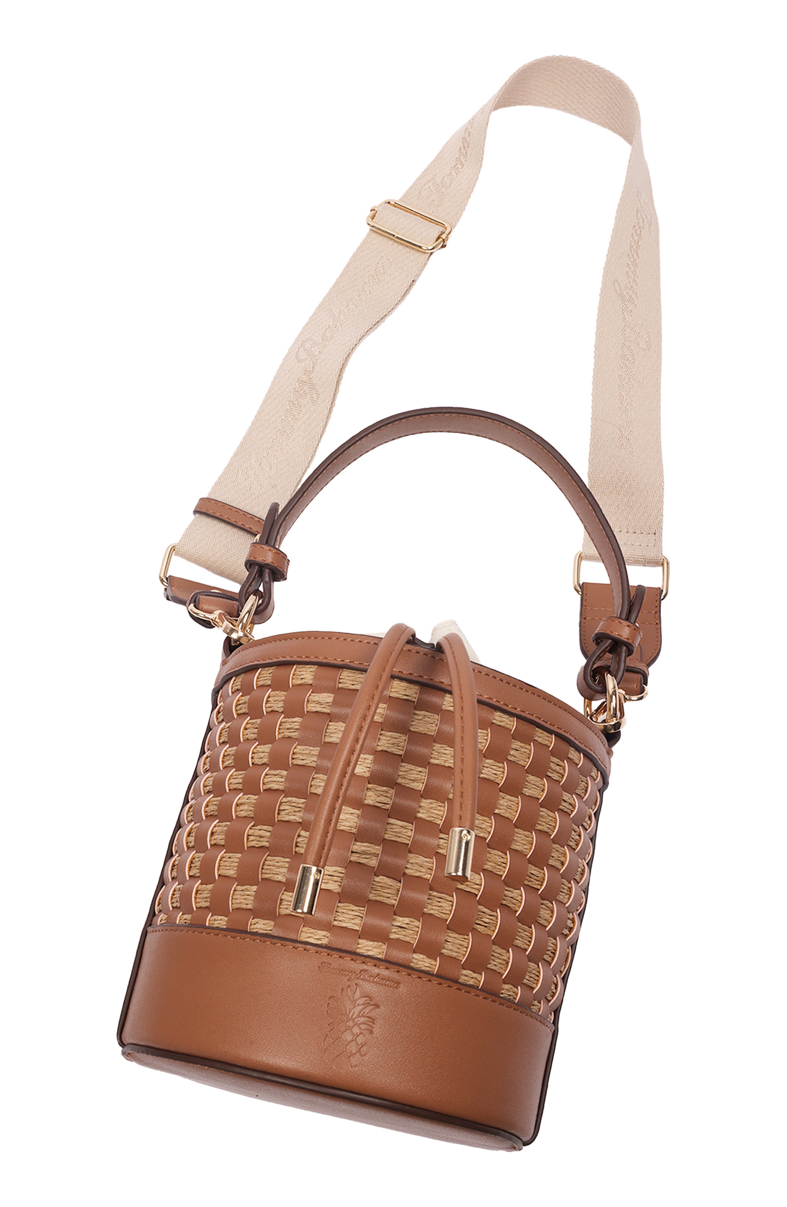 Tommy Bahama Raffia Woven Bucket Bag, Alternate, color, Brown