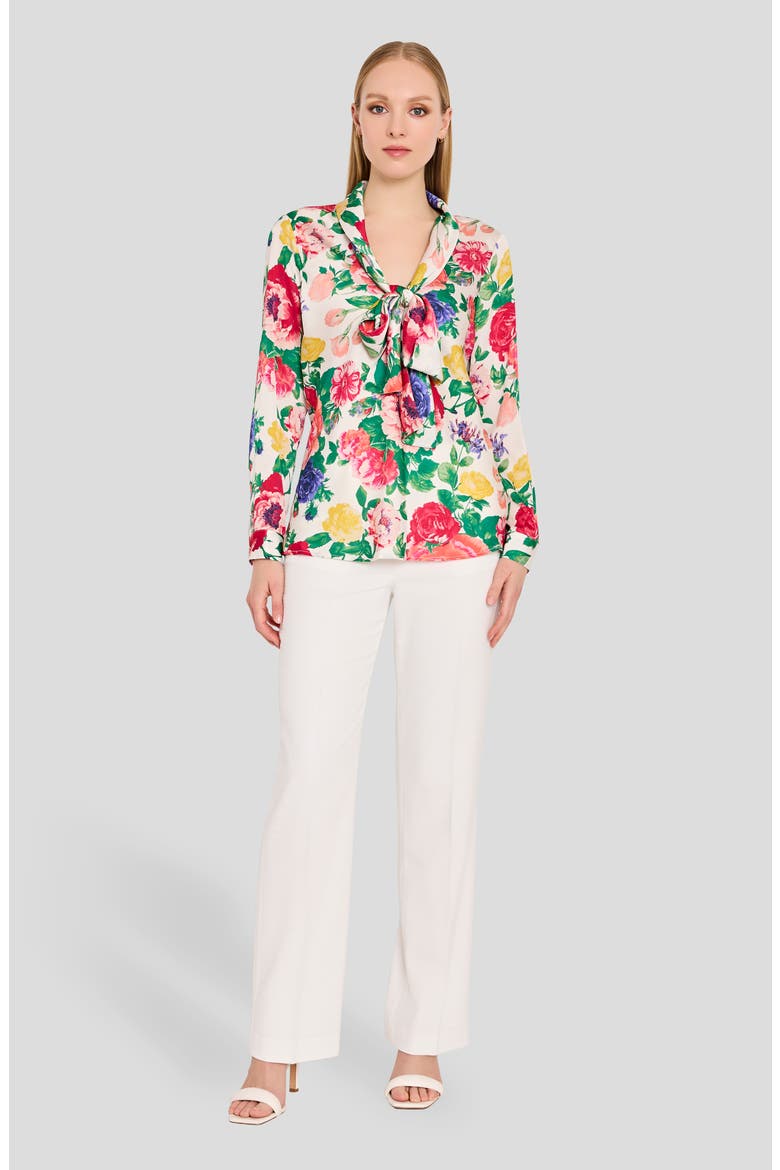 Floral Print Tie Neck Top, Alternate, color, IVORY MULTI