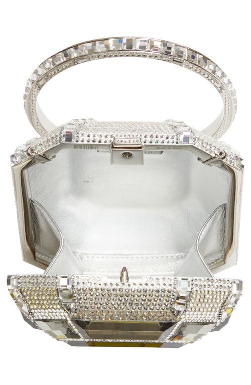 Judith Leiber Couture Emerald Cut Ring Minaudière In Silver Rhinestone Multi