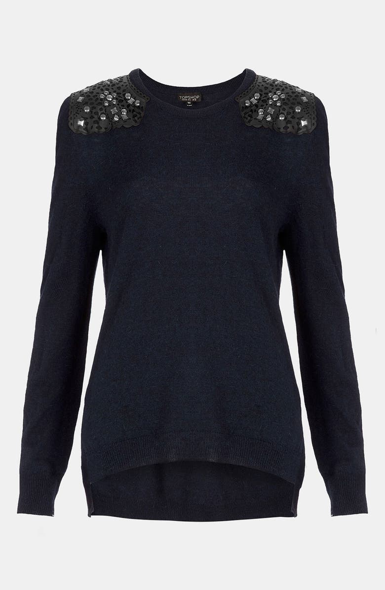 Topshop Embellished Shoulder Sweater, Main, color, 