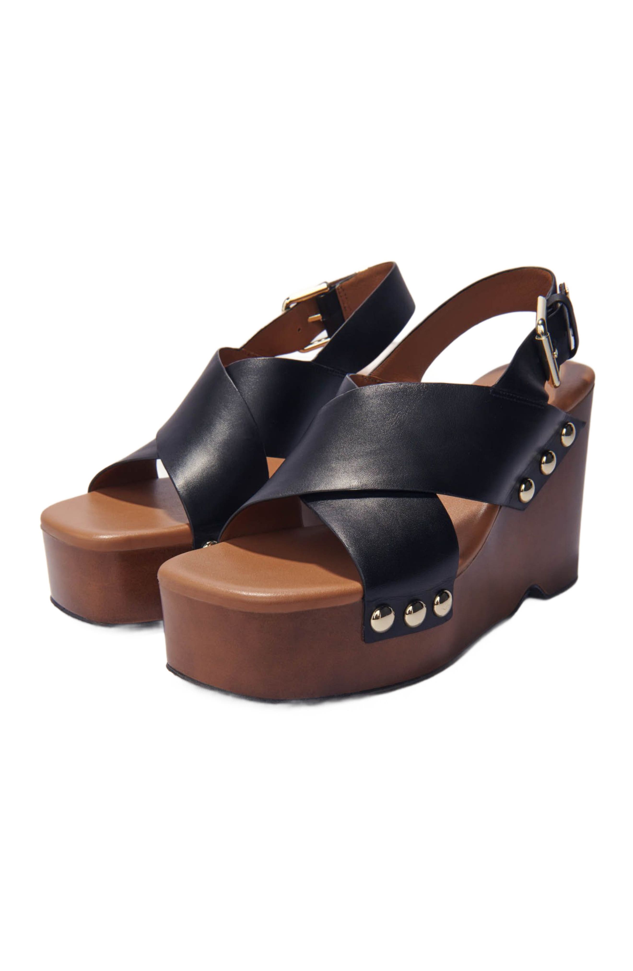 maje Leather platform sandals, Alternate, color, 