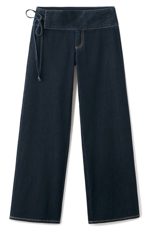 Kids' Tie Detail Wide Leg Jeans