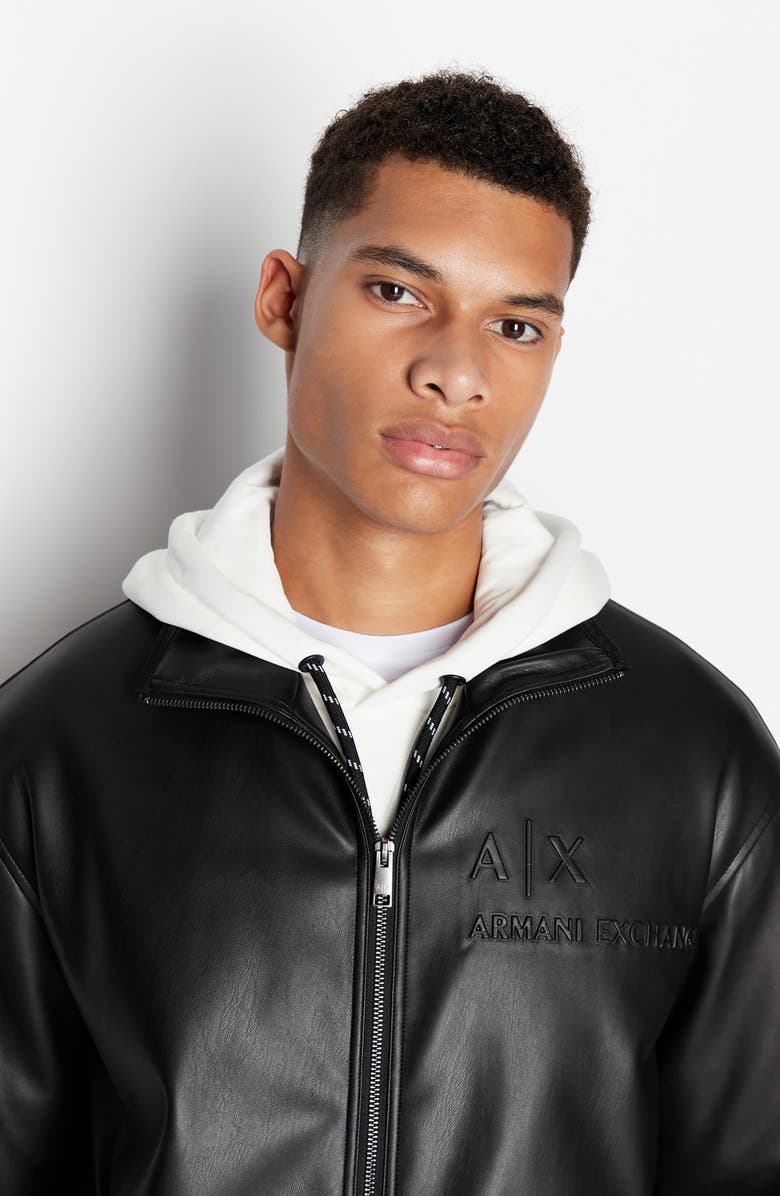 Armani Exchange Logo Embroidery Faux Leather Jacket, Alternate, color, 