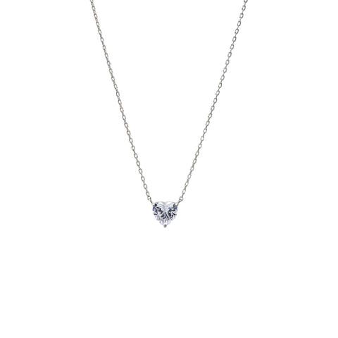 CZ Solitaire Heart Pendant Necklace