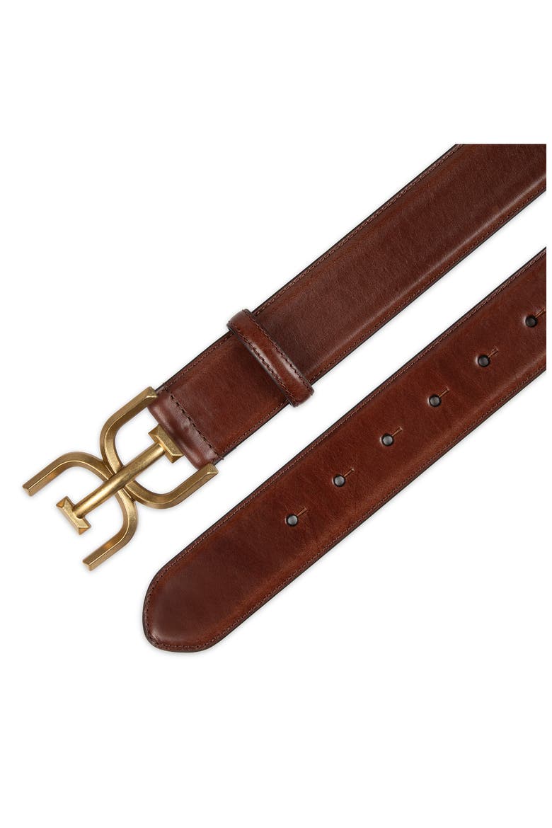 Logo Buckle Leather Belt, Alternate, color, BROWN