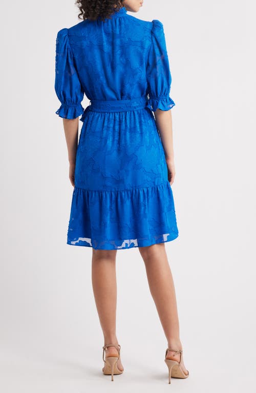 Eliza J Floral Jacquard Belted Dress In Blue