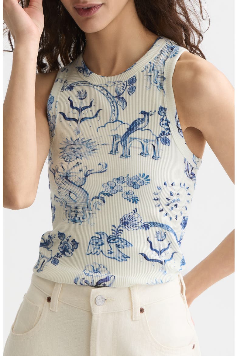 x Royal Delft Print Racerback Rib Tank, Main, color, DELFT TILES BLUE